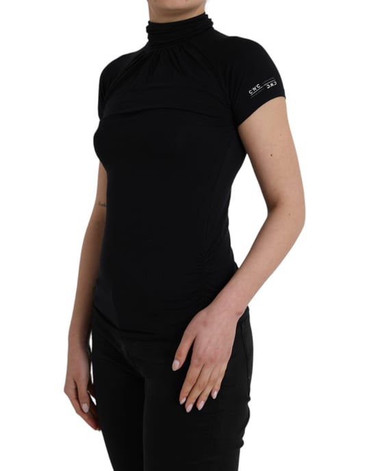 Top de Manga Corta de Viscosa Negro de Cuello Alto de Costume National - Image 2