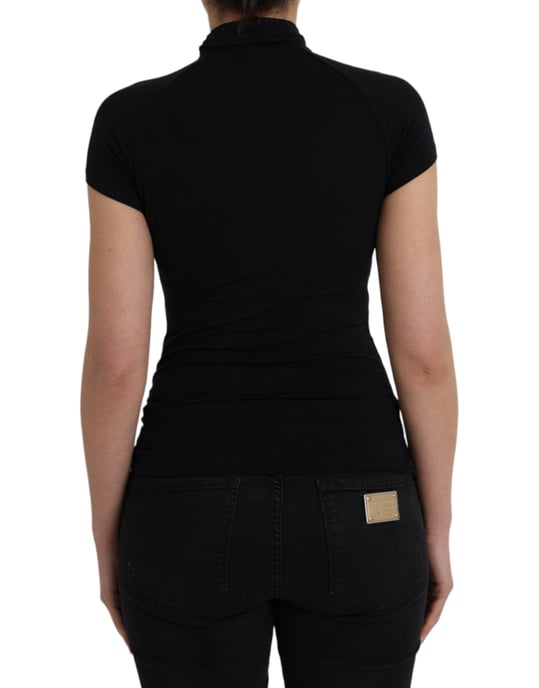Top de Manga Corta de Viscosa Negro de Cuello Alto de Costume National - Image 3