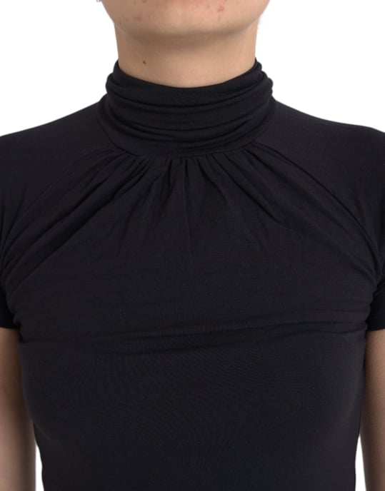 Top de Manga Corta de Viscosa Negro de Cuello Alto de Costume National - Image 4