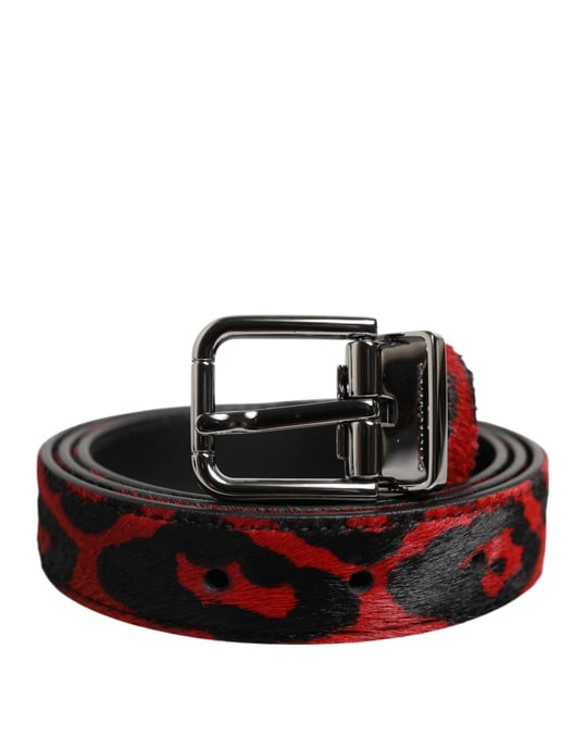 Cinturón de Metal Plateado con Hebilla de Leopardo Negra y Roja de Dolce & Gabbana - Image 1