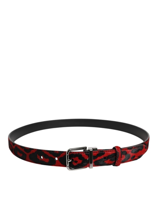 Cinturón de Metal Plateado con Hebilla de Leopardo Negra y Roja de Dolce & Gabbana - Image 3