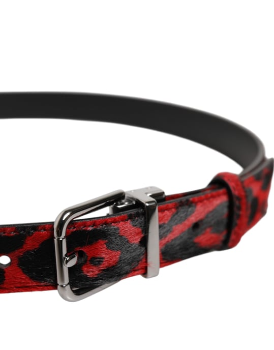 Cinturón de Metal Plateado con Hebilla de Leopardo Negra y Roja de Dolce & Gabbana - Image 4