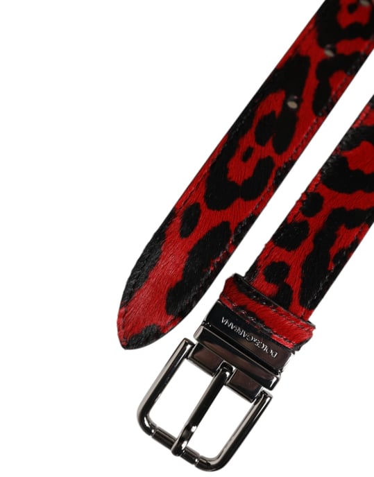 Cinturón de Metal Plateado con Hebilla de Leopardo Negra y Roja de Dolce & Gabbana - Image 6