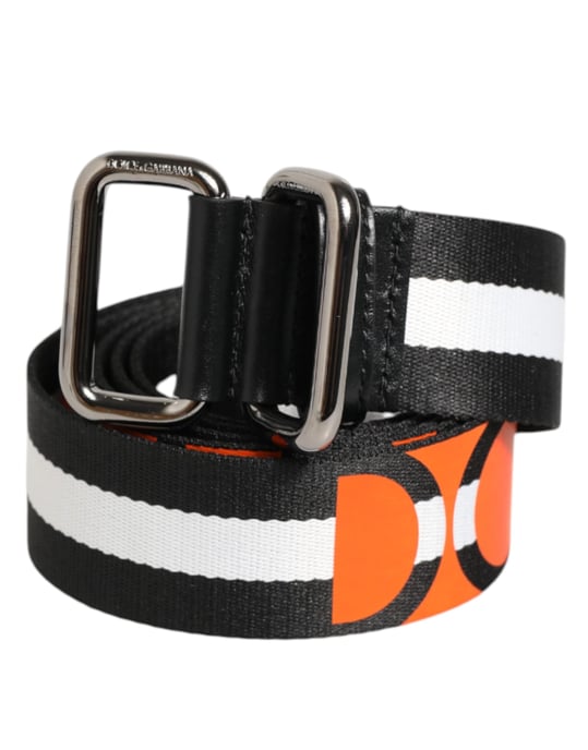 Cinturón Dolce & Gabbana con hebilla de metal y logo de rayas en blanco y negro - Image 1