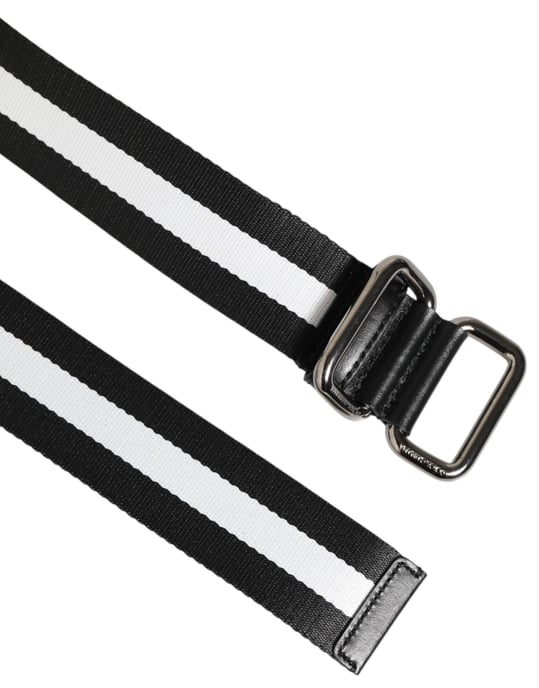 Cinturón Dolce & Gabbana con hebilla de metal y logo de rayas en blanco y negro - Image 4