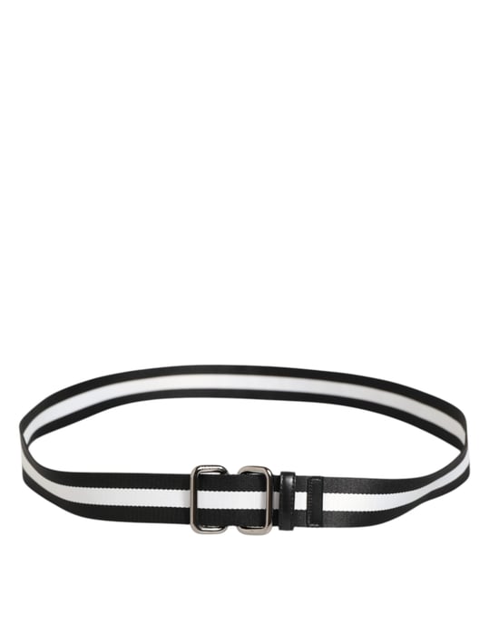 Cinturón Dolce & Gabbana con hebilla de metal y logo de rayas en blanco y negro - Image 6