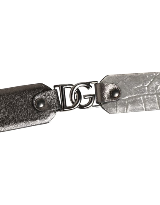 Cinturón de Hombre Dolce & Gabbana de Cuero Texturizado Negro Plateado con Hebilla - Image 4