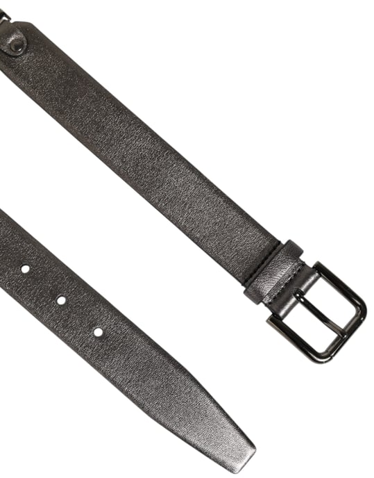 Cinturón de Hombre Dolce & Gabbana de Cuero Texturizado Negro Plateado con Hebilla - Image 5