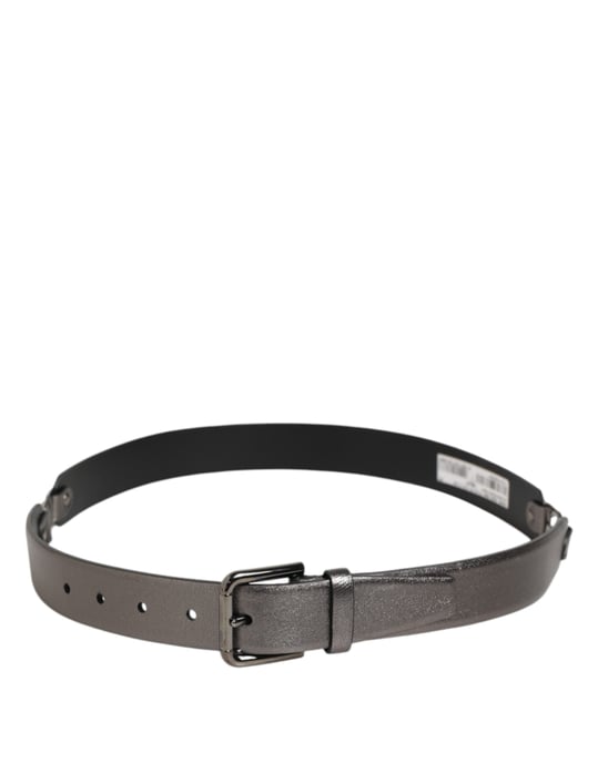 Cinturón de Hombre Dolce & Gabbana de Cuero Texturizado Negro Plateado con Hebilla - Image 6