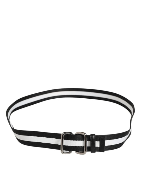 Cinturón para hombre Dolce & Gabbana de metal con hebilla y rayas en negro y blanco - Image 5