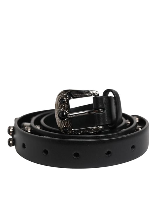 Cinturón de Cuero Negro con Tachuelas y Hebilla de Logo Metálico Dolce & Gabbana - Image 2