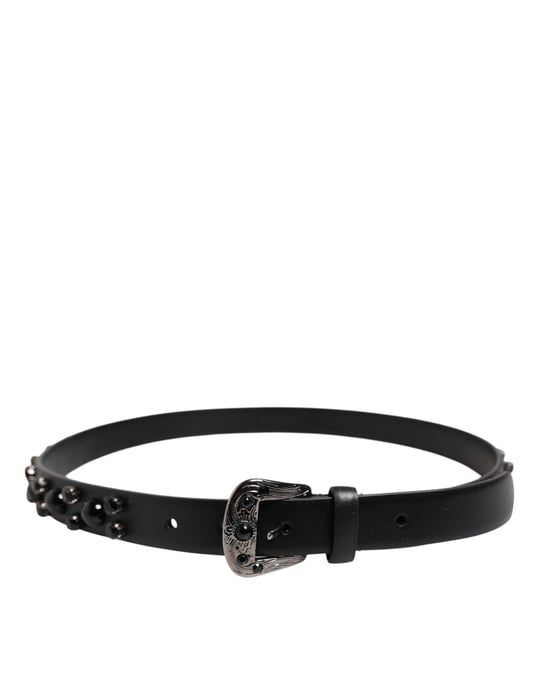 Cinturón de Cuero Negro con Tachuelas y Hebilla de Logo Metálico Dolce & Gabbana - Image 3