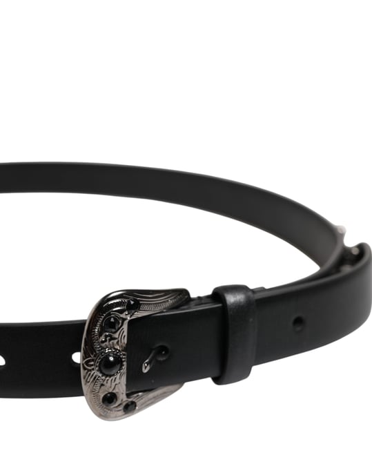Cinturón de Cuero Negro con Tachuelas y Hebilla de Logo Metálico Dolce & Gabbana - Image 4
