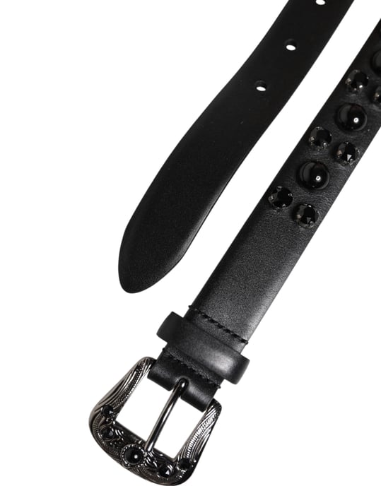 Cinturón de Cuero Negro con Tachuelas y Hebilla de Logo Metálico Dolce & Gabbana - Image 6