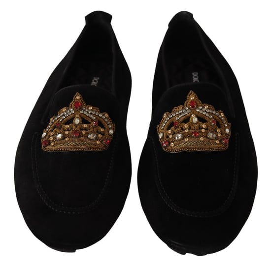 Mocasines negros de cuero con cristal y corona dorada de Dolce & Gabbana - Image 2