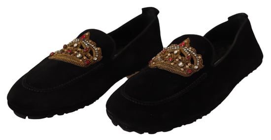 Mocasines negros de cuero con cristal y corona dorada de Dolce & Gabbana - Image 3