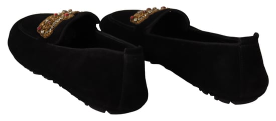 Mocasines negros de cuero con cristal y corona dorada de Dolce & Gabbana - Image 4