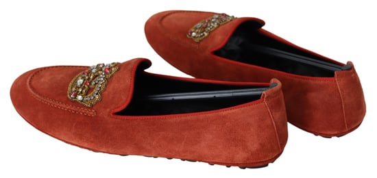 Mocasines de Cuero Naranja con Cristales Corona de Dolce & Gabbana - Image 3