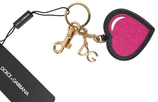 Llaveros de cuero con corazón fucsia negro y metal dorado de Dolce & Gabbana - Image 3