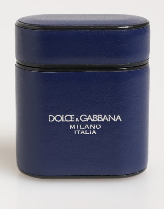 Funda para AirPods de Hombre en Cuero Azul con Logo Impreso de Dolce & Gabbana - Image 2