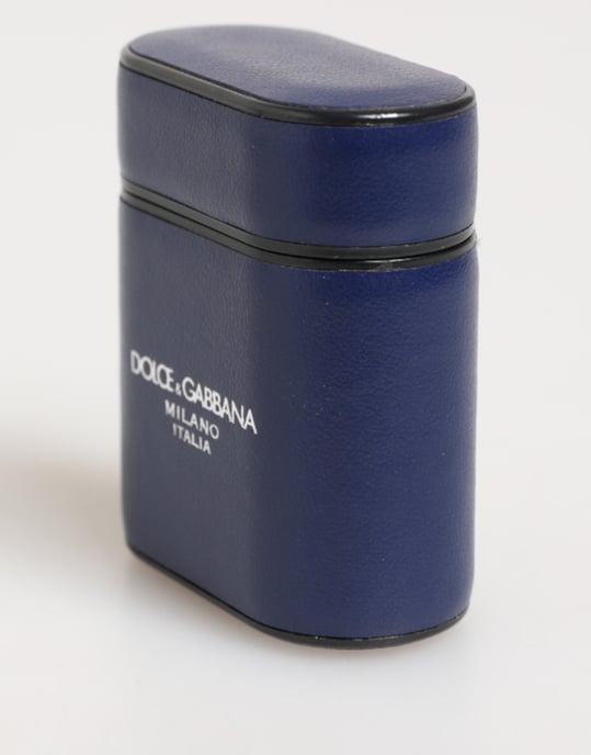 Funda para AirPods de Hombre en Cuero Azul con Logo Impreso de Dolce & Gabbana - Image 3