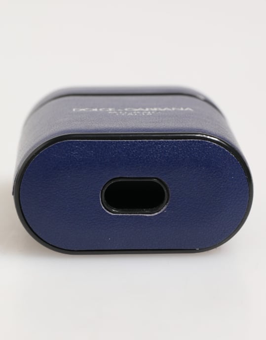 Funda para AirPods de Hombre en Cuero Azul con Logo Impreso de Dolce & Gabbana - Image 5