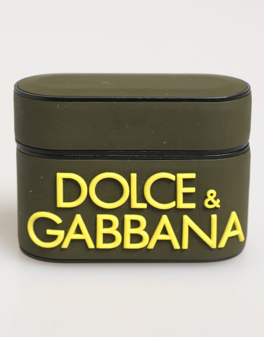 Funda para Airpods Dolce & Gabbana de goma verde ejército con logo en relieve - Image 2