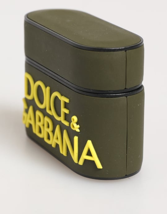 Funda para Airpods Dolce & Gabbana de goma verde ejército con logo en relieve - Image 3