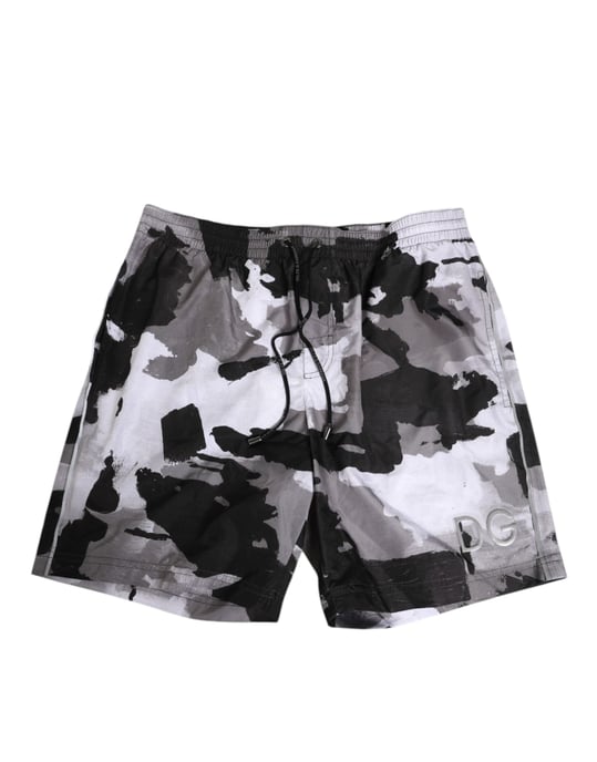 Dolce & Gabbana Bañador para Hombre Camuflaje Negro y Blanco con Logo DG - Image 2