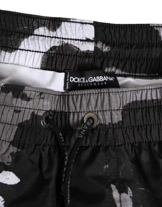 Dolce & Gabbana Bañador para Hombre Camuflaje Negro y Blanco con Logo DG - Image 4