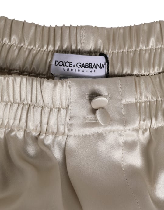 Bañador corto de hombre en seda satén elástica beige de Dolce & Gabbana - Image 3