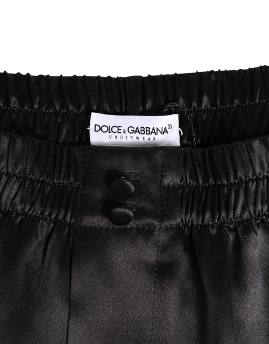 Bóxer corto de baño para hombre en satén de seda negra elástica de Dolce & Gabbana - Image 3