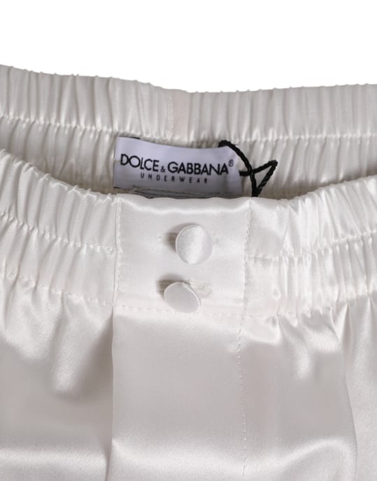 Bañador de hombre boxer corto elástico de seda satinada blanca de Dolce & Gabbana - Image 3