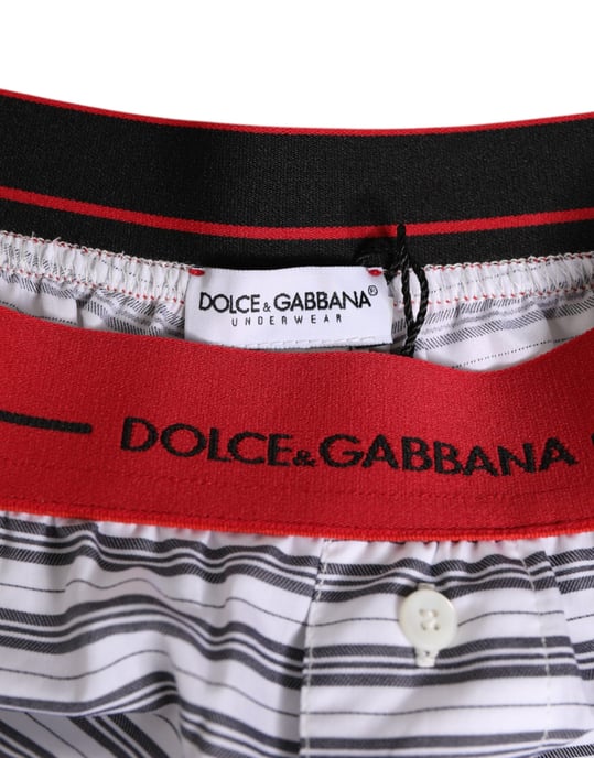 Dulce & Gabanna Pantalones Cortos de Baño de Algodón Blanco con Rayas y Cinta Roja en la Cintura - Image 4