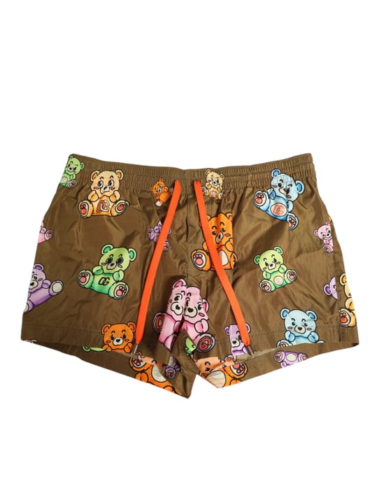 DOLCE & GABBANA Pantalones Cortos de Baño para Hombre con Oso de Peluche Multicolor Marrón - Image 2