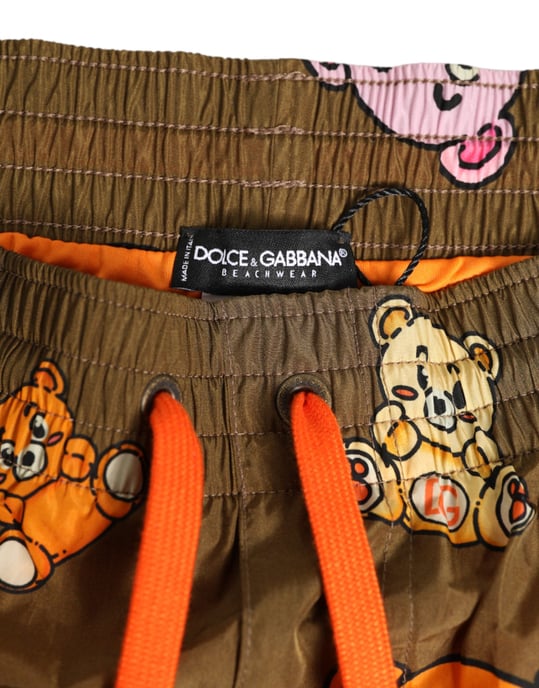 DOLCE & GABBANA Pantalones Cortos de Baño para Hombre con Oso de Peluche Multicolor Marrón - Image 4