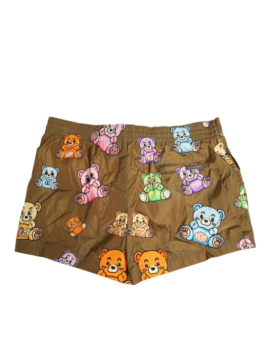 DOLCE & GABBANA Pantalones Cortos de Baño para Hombre con Oso de Peluche Multicolor Marrón - Image 5