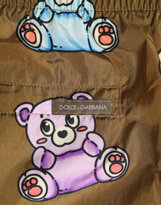 DOLCE & GABBANA Pantalones Cortos de Baño para Hombre con Oso de Peluche Multicolor Marrón - Image 6