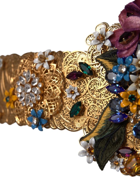 Cinturón Ancho Multicolor con Cristales Florales Embellecidos de Dolce & Gabbana - Image 3