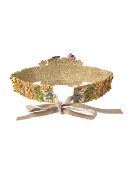 Cinturón Ancho Multicolor con Cristales Florales Embellecidos de Dolce & Gabbana - Image 4