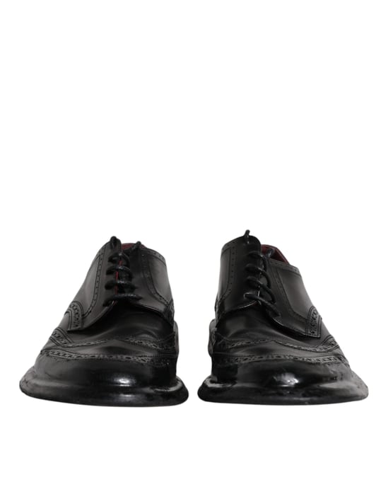 Zapatos formales Derby de ala brogue de cuero negro de Dolce & Gabbana - Image 2