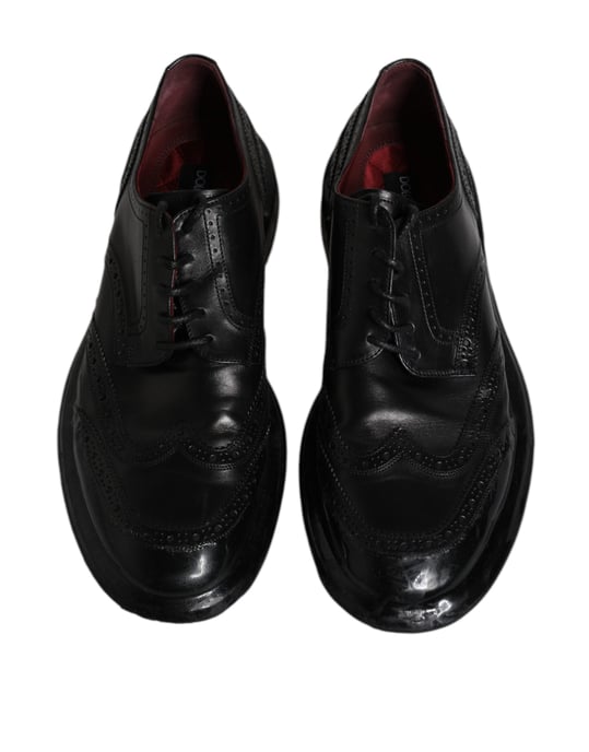Zapatos formales Derby de ala brogue de cuero negro de Dolce & Gabbana - Image 3