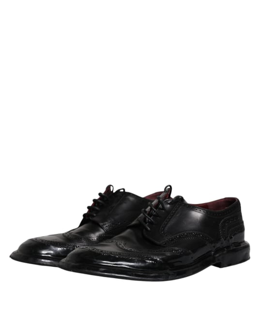Zapatos formales Derby de ala brogue de cuero negro de Dolce & Gabbana - Image 4