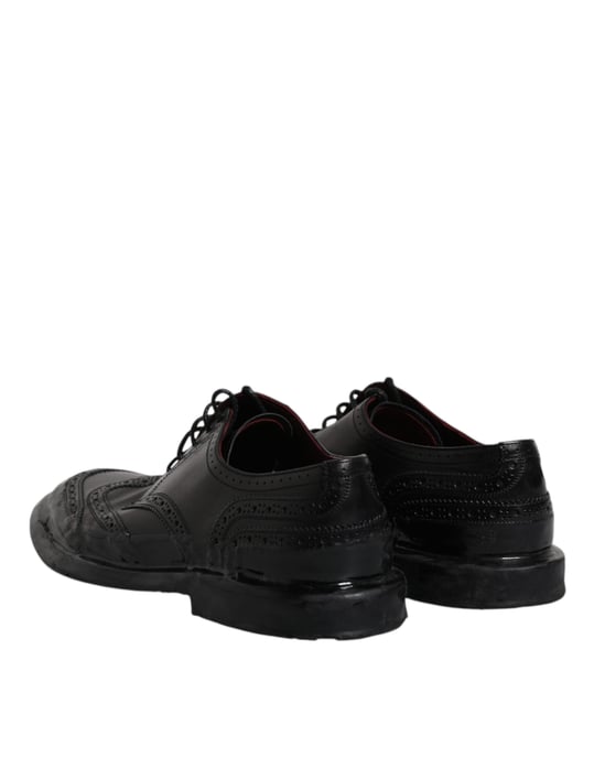 Zapatos formales Derby de ala brogue de cuero negro de Dolce & Gabbana - Image 5