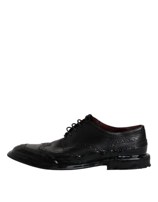 Zapatos formales Derby de ala brogue de cuero negro de Dolce & Gabbana - Image 6