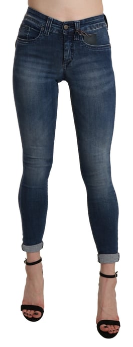 Jeans de algodón recortados ajustados de tiro alto lavados en azul de Ermanno Scervino - Image 1