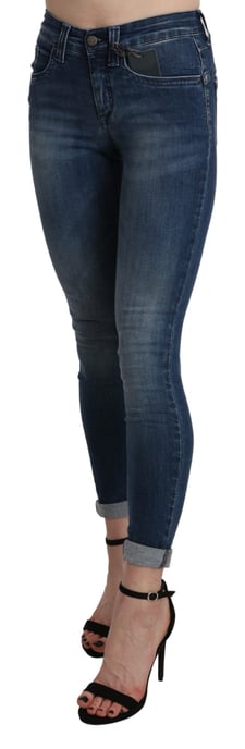 Jeans de algodón recortados ajustados de tiro alto lavados en azul de Ermanno Scervino - Image 2