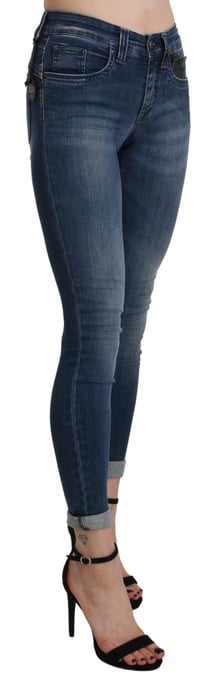Jeans de algodón recortados ajustados de tiro alto lavados en azul de Ermanno Scervino - Image 4