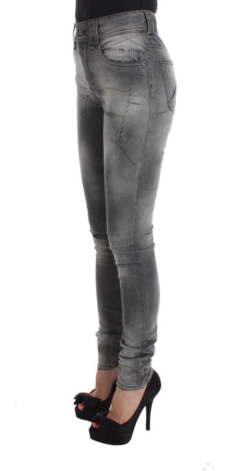Pantalones de mezclilla de algodón mezclado gris lavado de corte ajustado John Galliano - Image 2