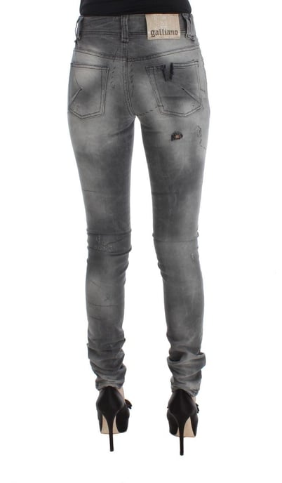 Pantalones de mezclilla de algodón mezclado gris lavado de corte ajustado John Galliano - Image 3